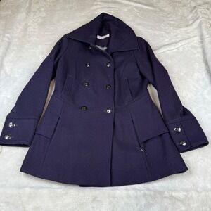 Calvin Klein Womens Purple Wool Blend Double Breasted Pea Coat Jacket Size 6